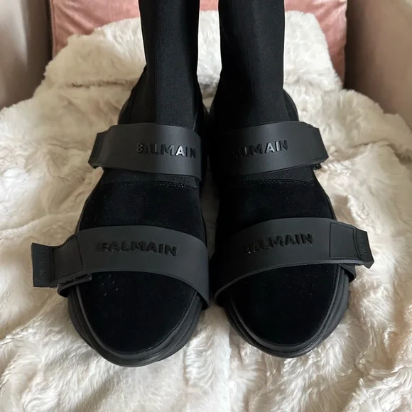 Balmain Black and Gold Sandals with Chunky Sole